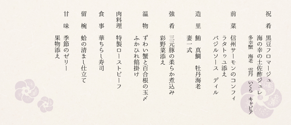 12000円コースお品書き