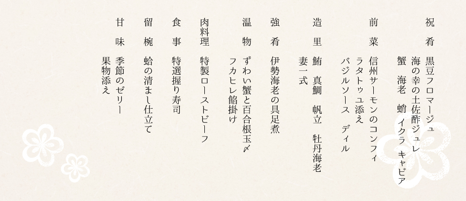 15000コースお品書き